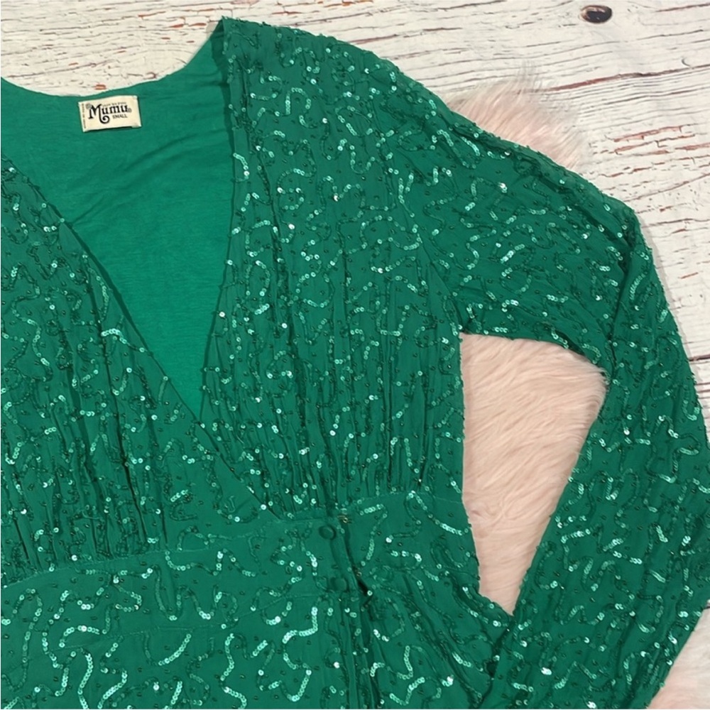 Show Me Your MuMu Phyllis Emerald Beaded Sequins Wrap Mini Dress - Picture 7 of 12
